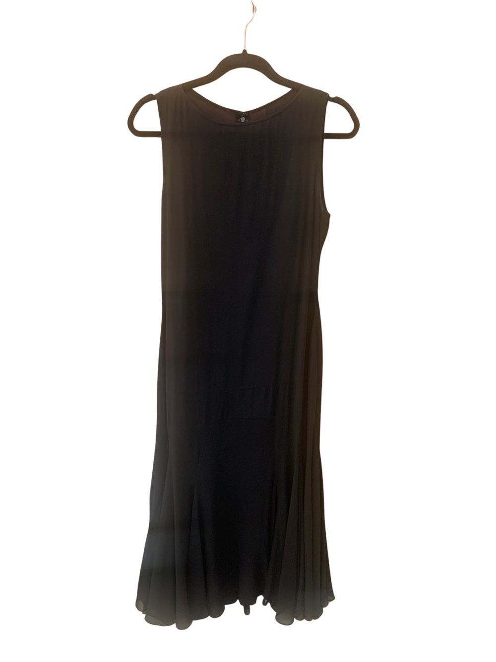Vintage Black Sheer Silk Sleeveless Midi Dress Classic Retro Whimsical Luxe 1920